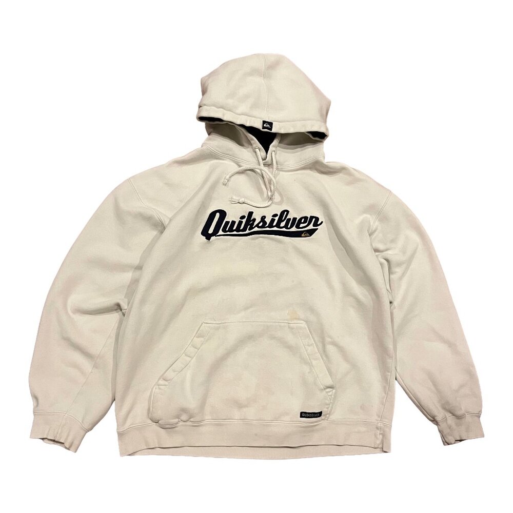 Y2K Quiksilver Cream Hoodie with Black Script Logo